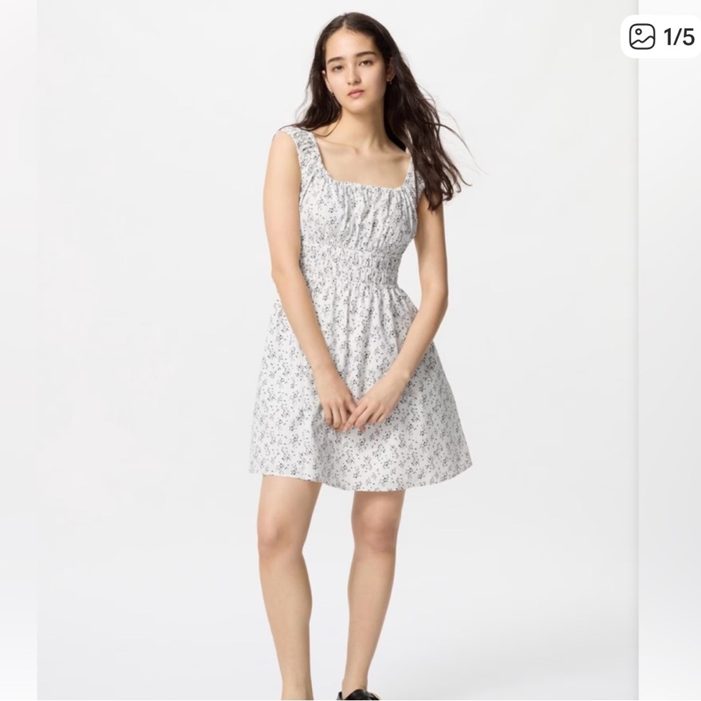 Uniqlo White and Black Floral Dress
